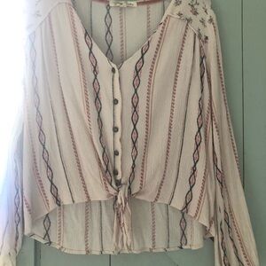 Rewind long sleeve tie front top